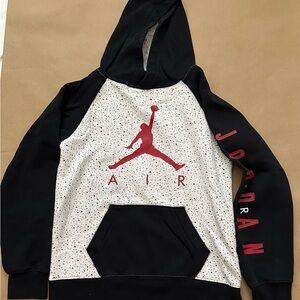 Jordan Jumpman Air Speckle Print Black and White Hoodie with Red Accent